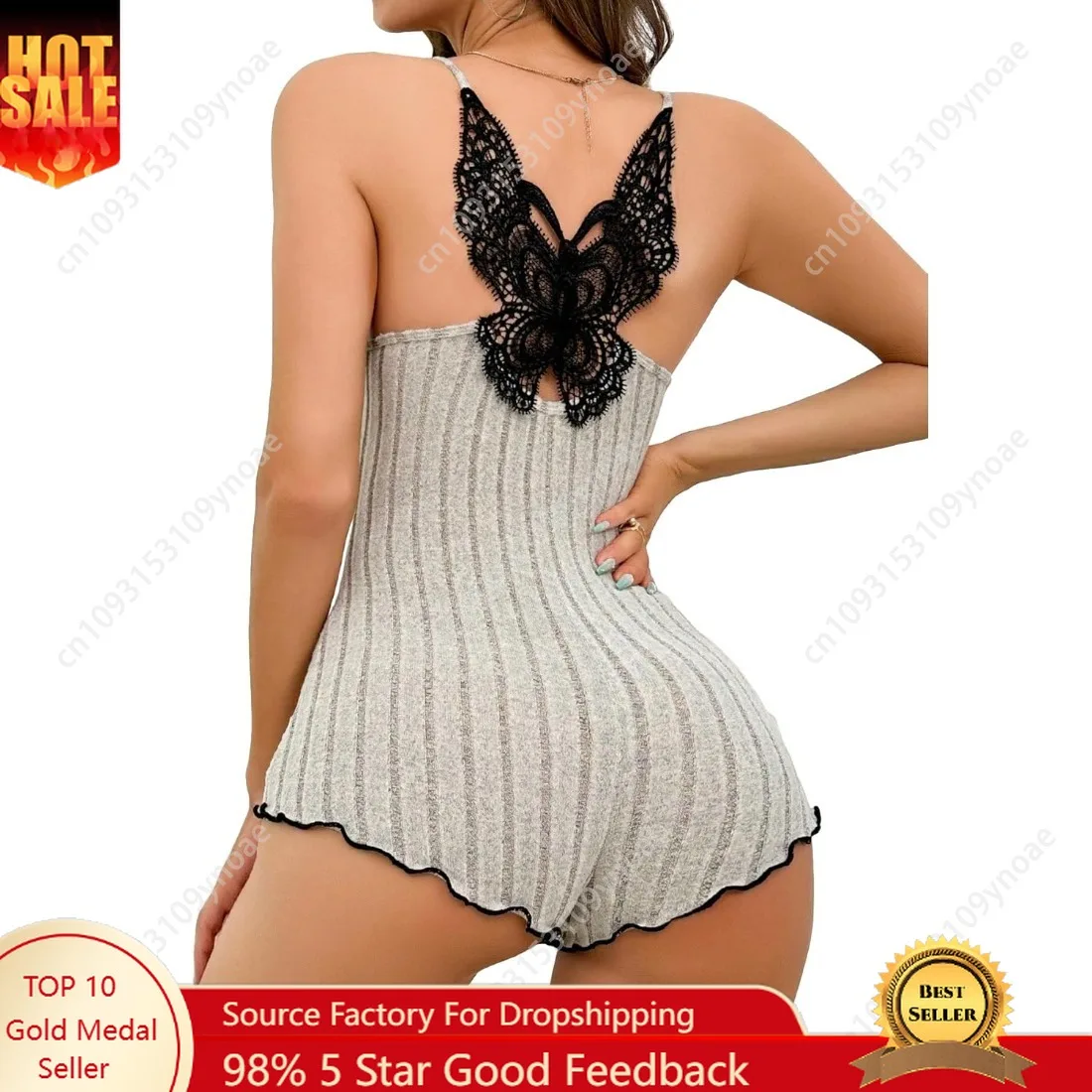 

Retro Lace Solid Color Suspender Jumpsuit Sexy Women Back Butterfly Embroidery Jumpsuits Pajamas Spaghetti Strap Home Clothes