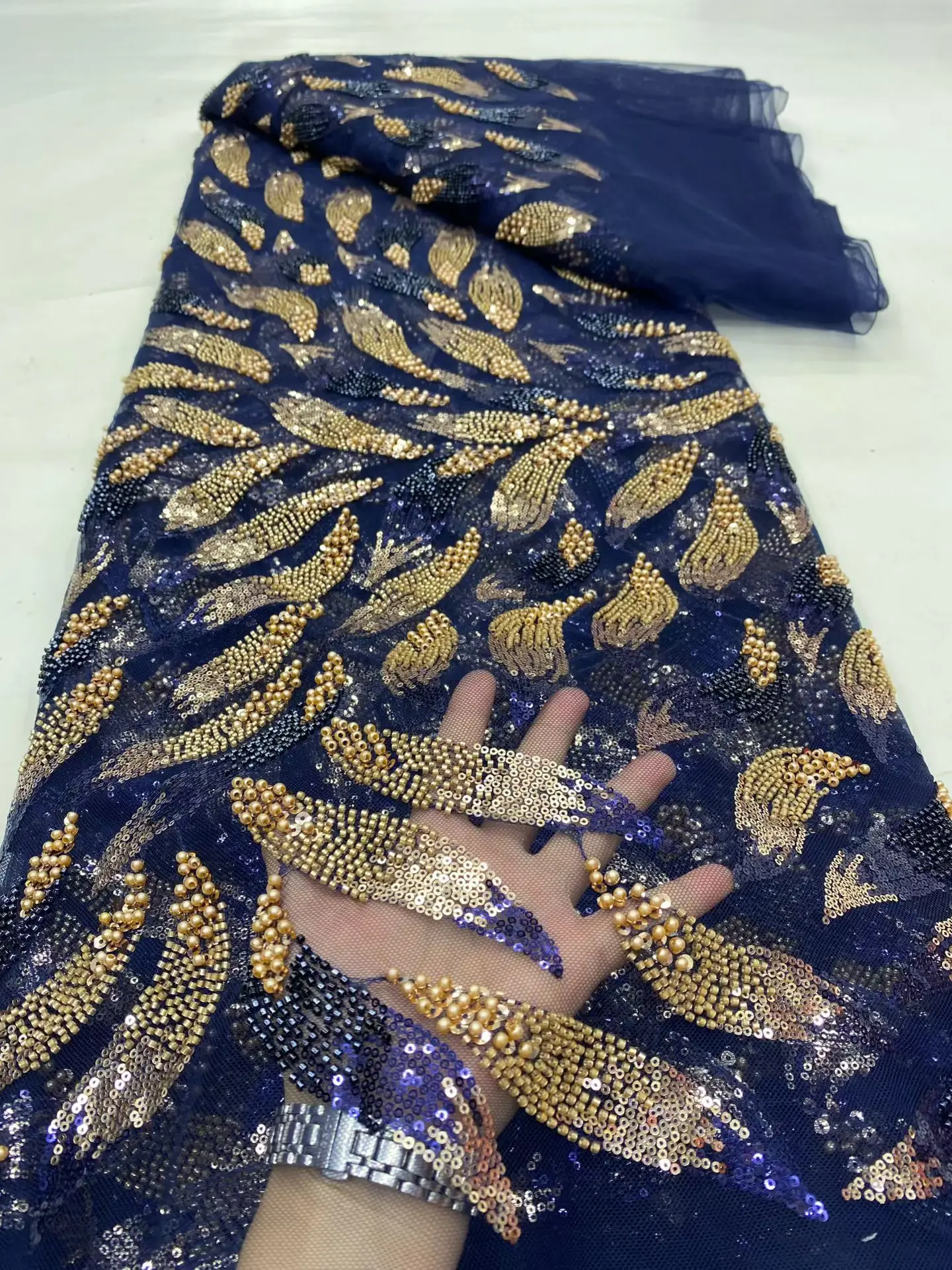 

Luxury African Sequence Beaded Sequins Net Mesh Lace Fabric 2025 Embroidery French Tulle Lace for Nigerian Wedding Party Dress
