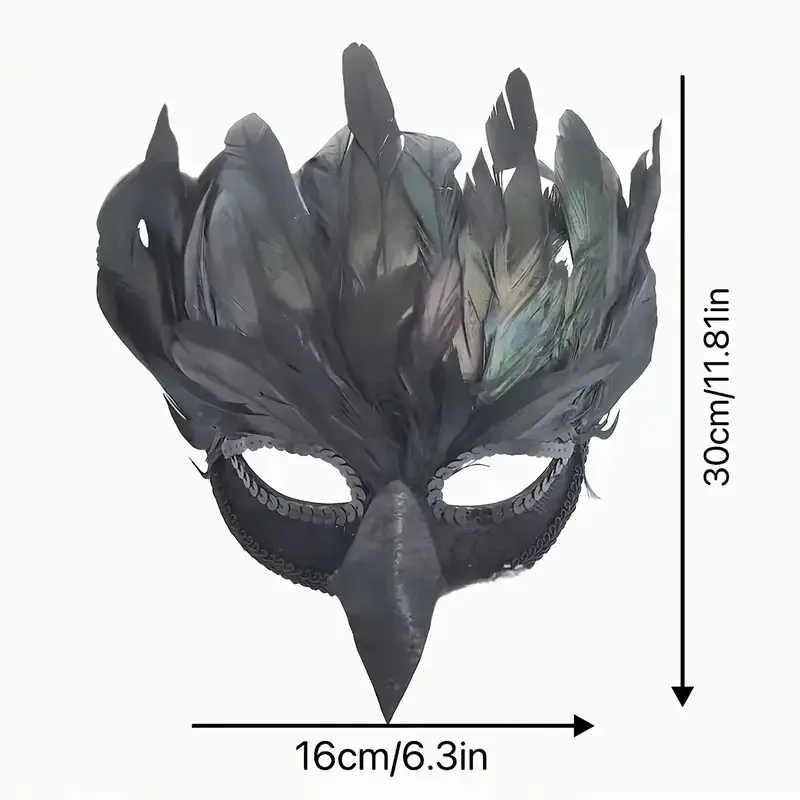 أسود ريشة الغراب نصف قناع الوجه تأثيري الحيوان الغراب الطيور الفم أقنعة هالوين كرنفال فستان زي حفلة الدعائم