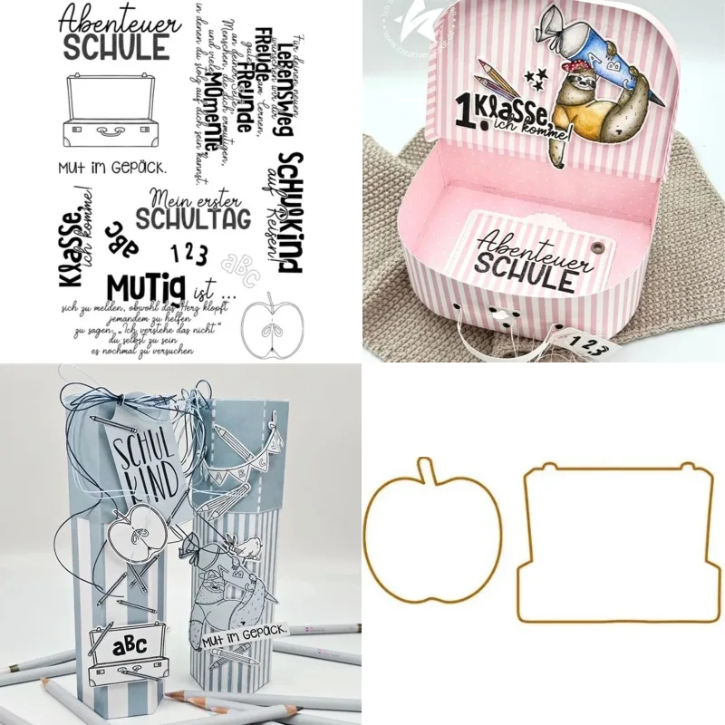 Eine offene Schachtel und eine halbe Apfel-Schneideform & Stempel, Scrapbook-Tagebuch-Dekoration, Schablone, Prägevorlage, DIY-Grußkarte 2026