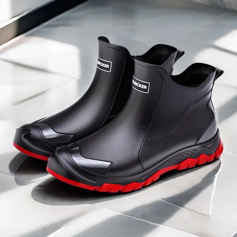 Men's Short Rain Boots Urban Water Boots Non-slip Wear-resistant Wading Boots Men's Trendy Lightweight Waterproof Rubber Shoes