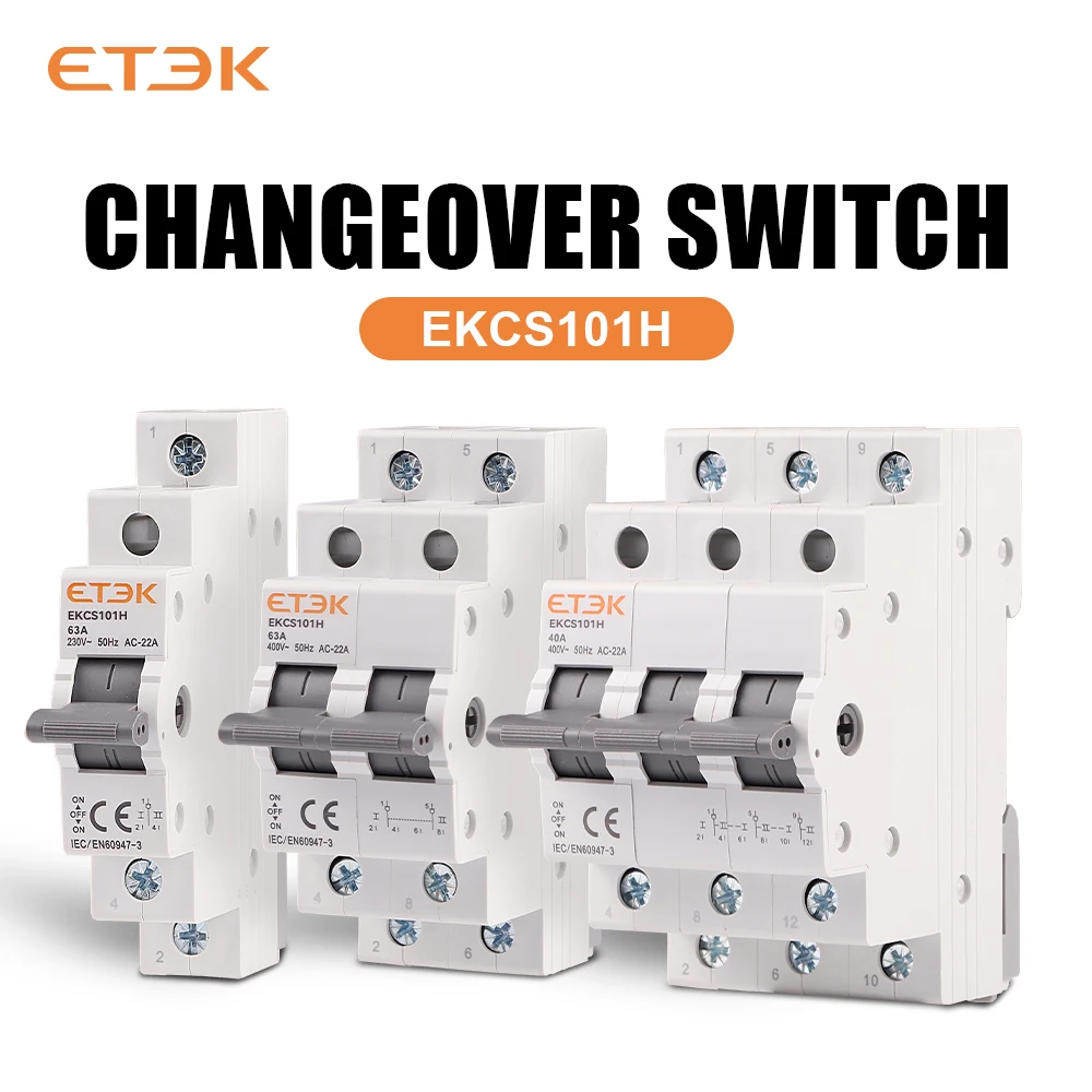 ETEK Din Rail MTS Dual Power Manual Transfer Switch Modular Changeover Switch Interlock Circuit Breaker1P 2P 4P 40A 230V EKCS101