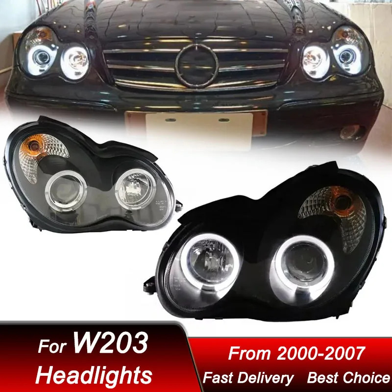 

Поп-автомобильные фары для Mercedes-Benz C class W203, 4 двери, 2000-2007, новый стиль, полностью светодиодные автомобильные фары, аксессуары для линз проектора