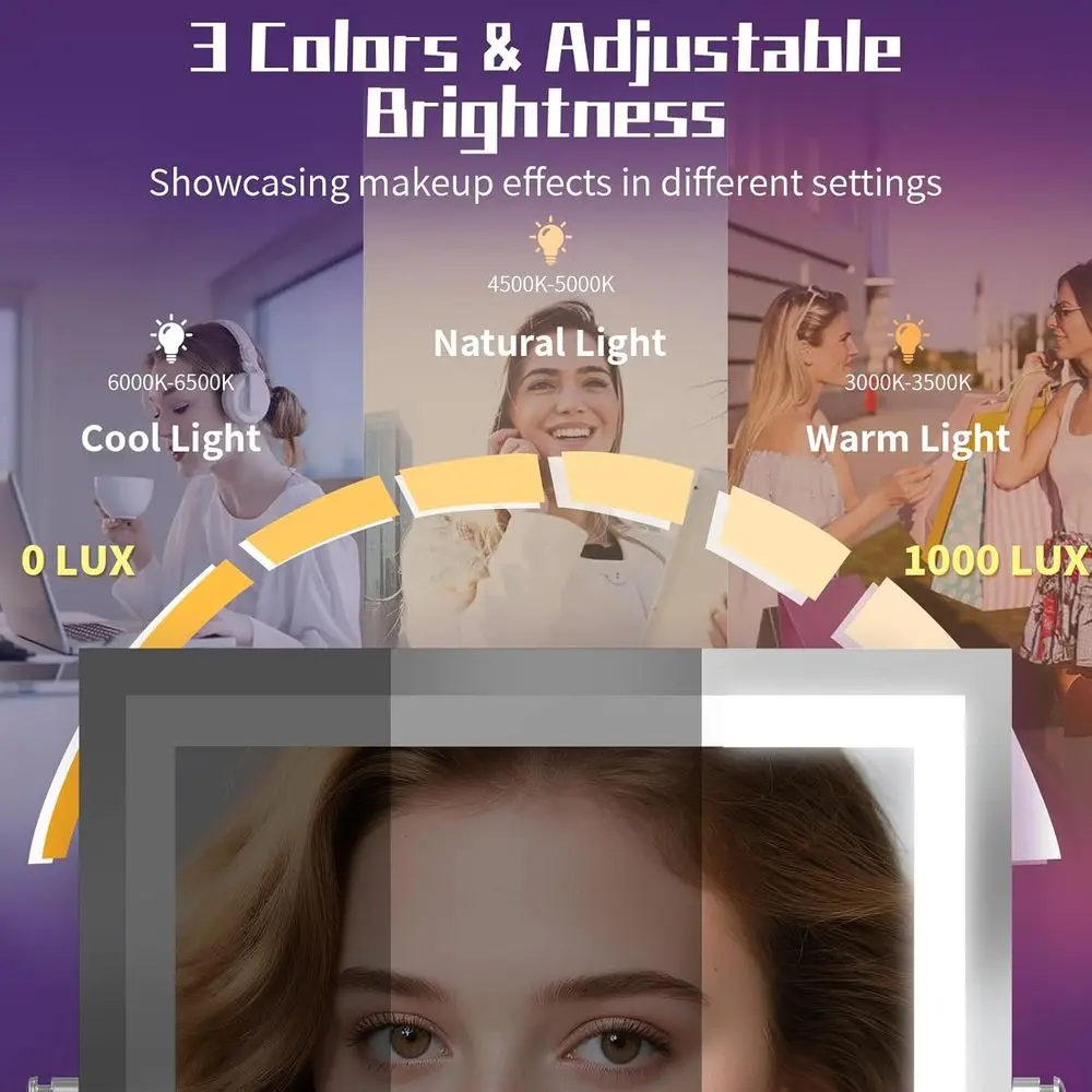 Beleuchteter doppelseitiger Schminkspiegel mit 4000 mAh Akku, 360 °   Rotation, 3 Lichtfarben, Touch-Dimmbar und 1X/10X Magnifica