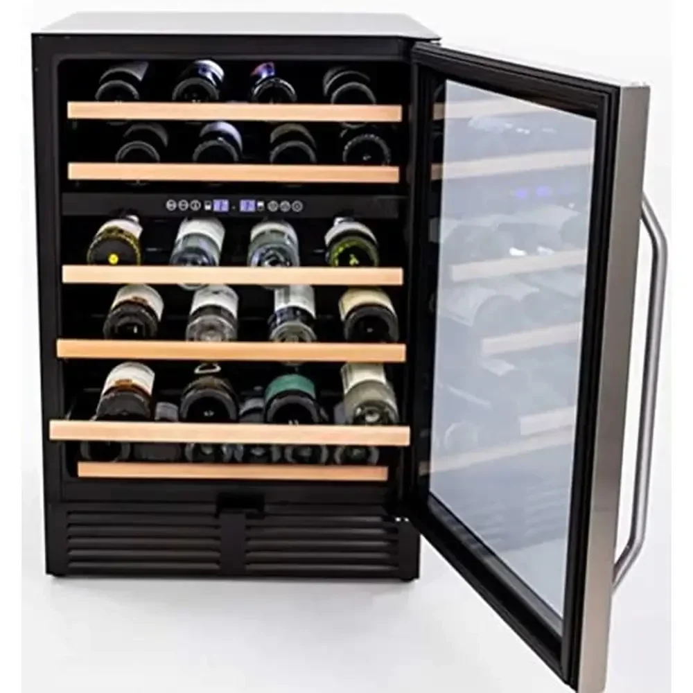 49-Bottle Dual Zone Wine Cooler Stainless Steel Construction Temperature Control ADA Compliant Freestanding Installation LED