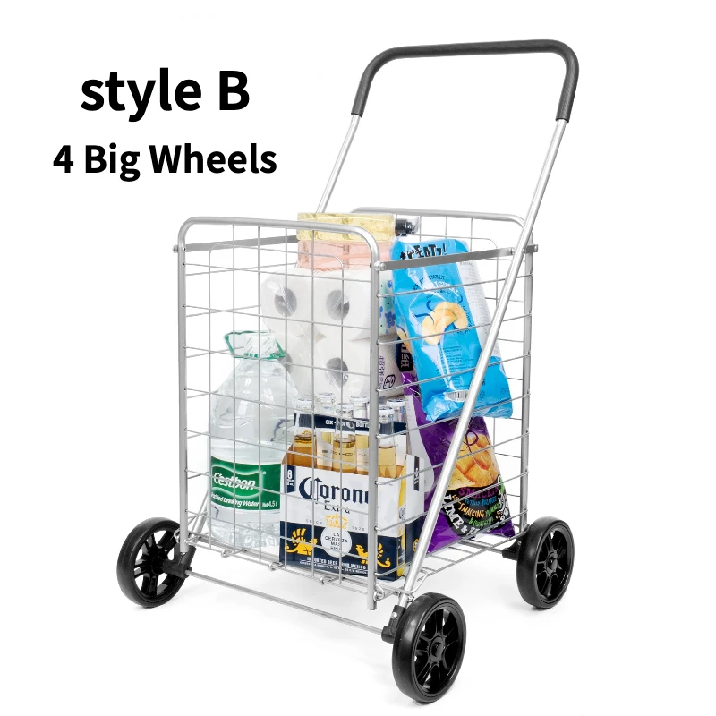 50 Pounds White 4 Wheels Utility Cart Large-sized Sturdy Steel Frame Folding Cart for Grocery Shopping Transporting Laundry