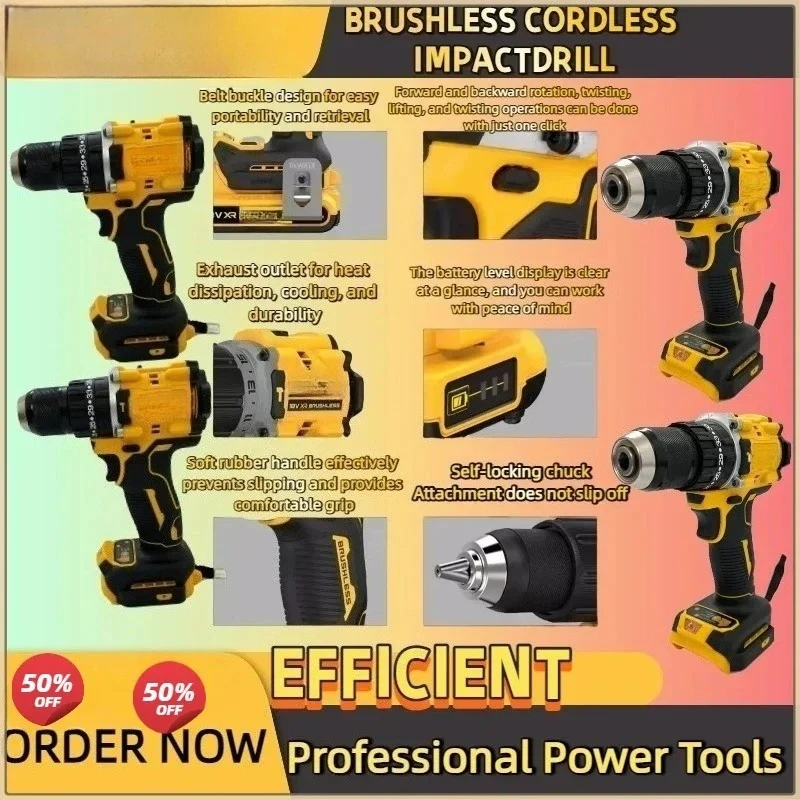 Fit dewalt dcd800 2000rpm furadeira de impacto 1/2 Polegada chave de fenda elétrica sem escova ferramenta elétrica de lítio 20v bateria