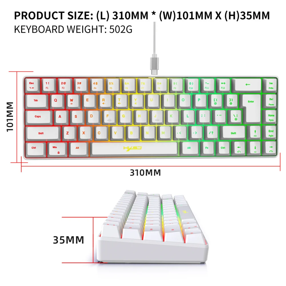 V200 Portable Gaming Keyboard RGB Colorful Backlit Keyboard 68 Keys Silence Keyboard Mechanical Wired Keyboards