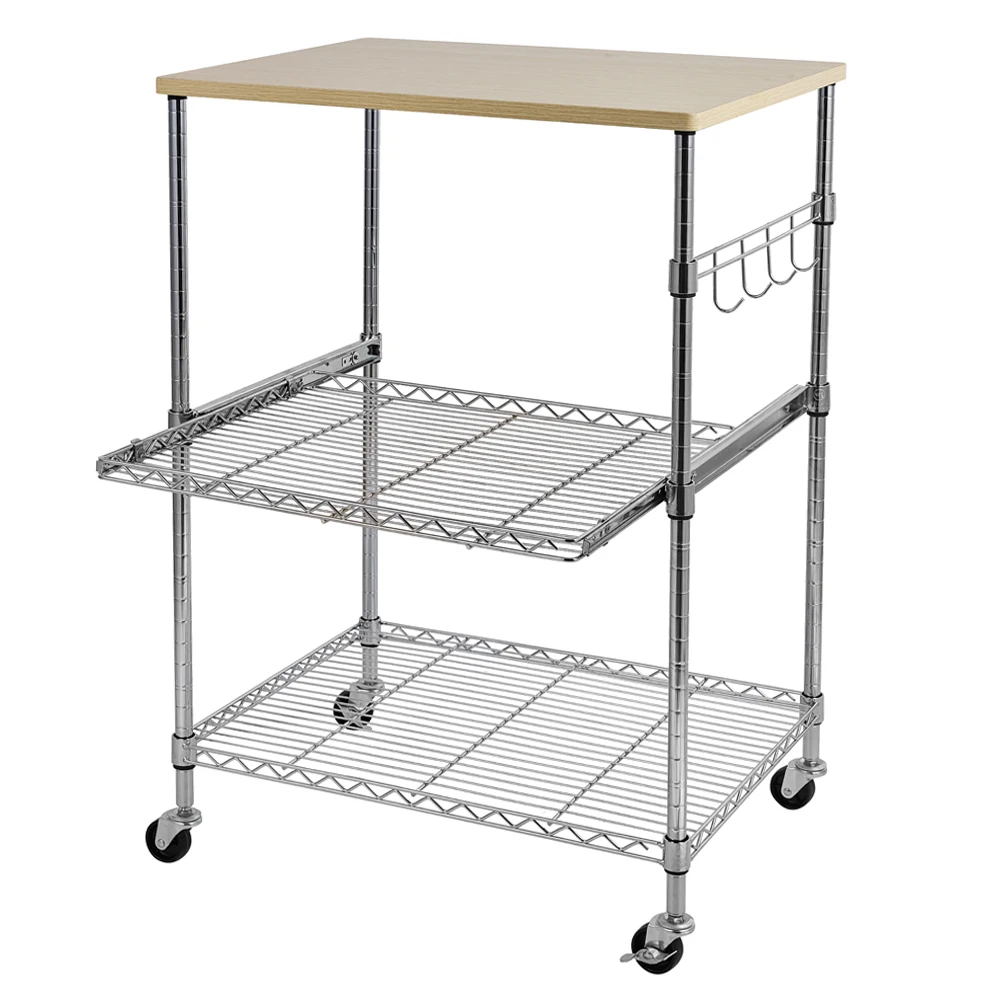 3-Tier Wire Rolling Kitchen Cart, Durable Metal Frame, Space-Saving Design, Easy Assembly