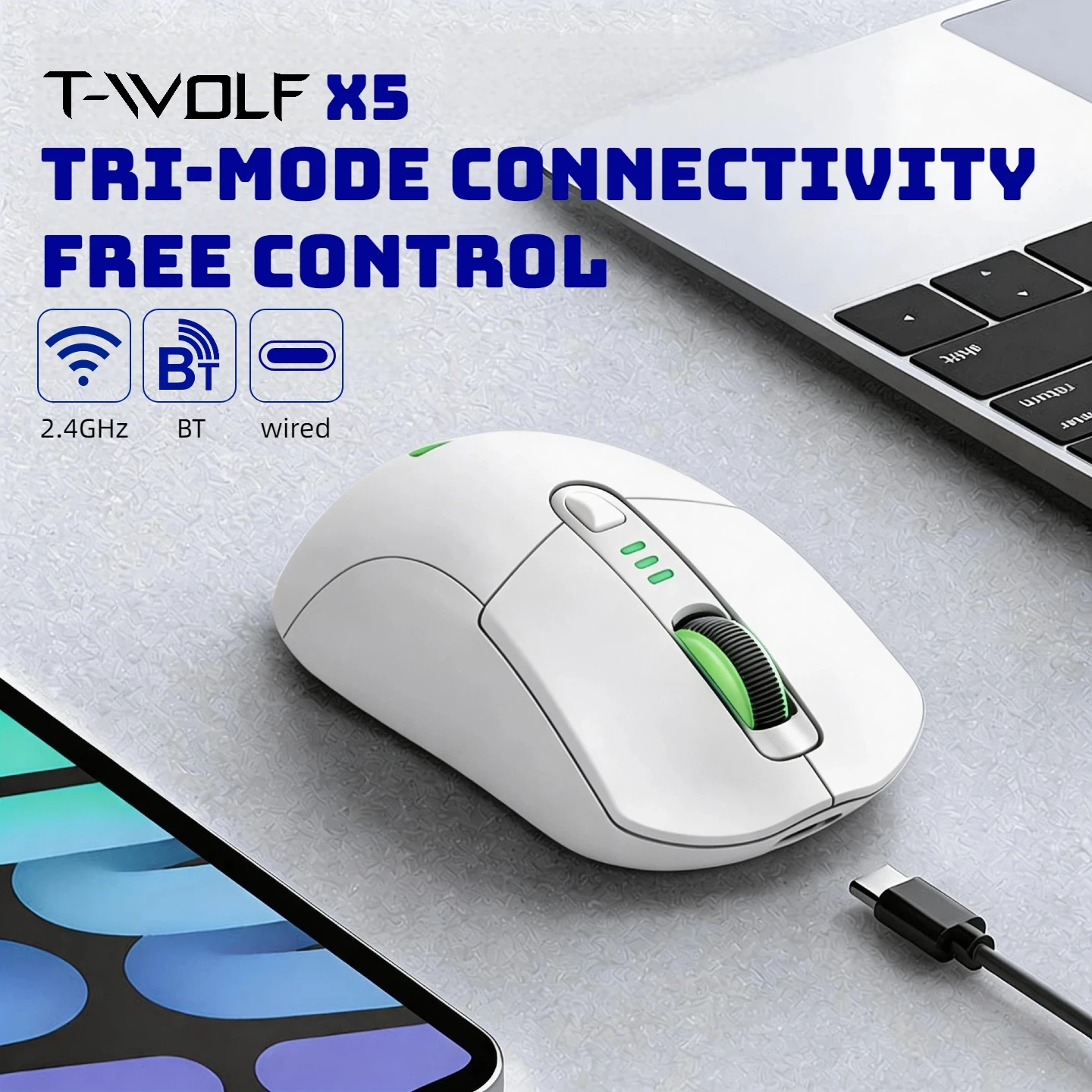 Tri Mode Wireless Gaming Mouse RGB 12800 DPI 1000Hz Type-C 2.4G Bluetooth Rechargeable Purple Ergonomic Programmable