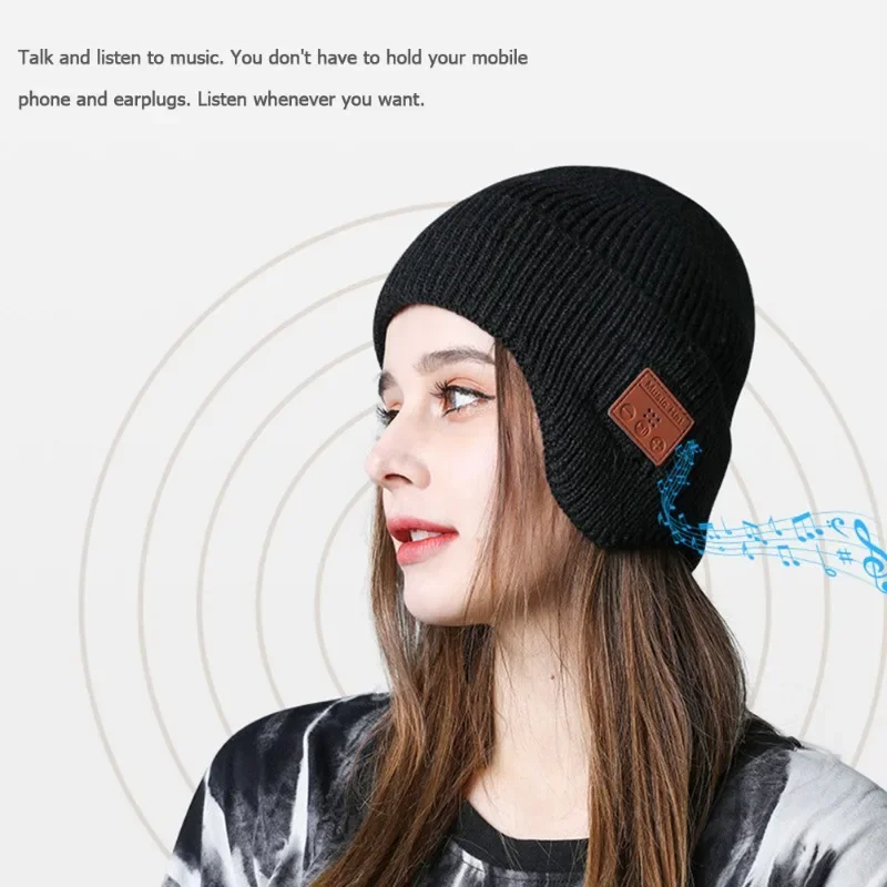 Winter Windproof Beanie Music Cap 5.0 Bluetooth-Compatible Stereo Headphones Music Hat Ear-Covering Headset Beanie Headwear