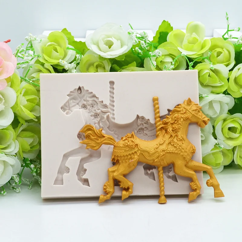 New Carousel Silicone Mold Kitchen Resin Baking Tool DIY Pastry Cake Fondant Moulds Horse Dessert Chocolate Lace Decoration