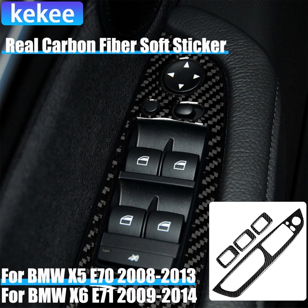

Real Carbon Fiber Car Accessories Window Lift Decorative Panel Trim Cover Soft Sticker For BMW X5 E70 2008-2013 X6 E71 2009-2014