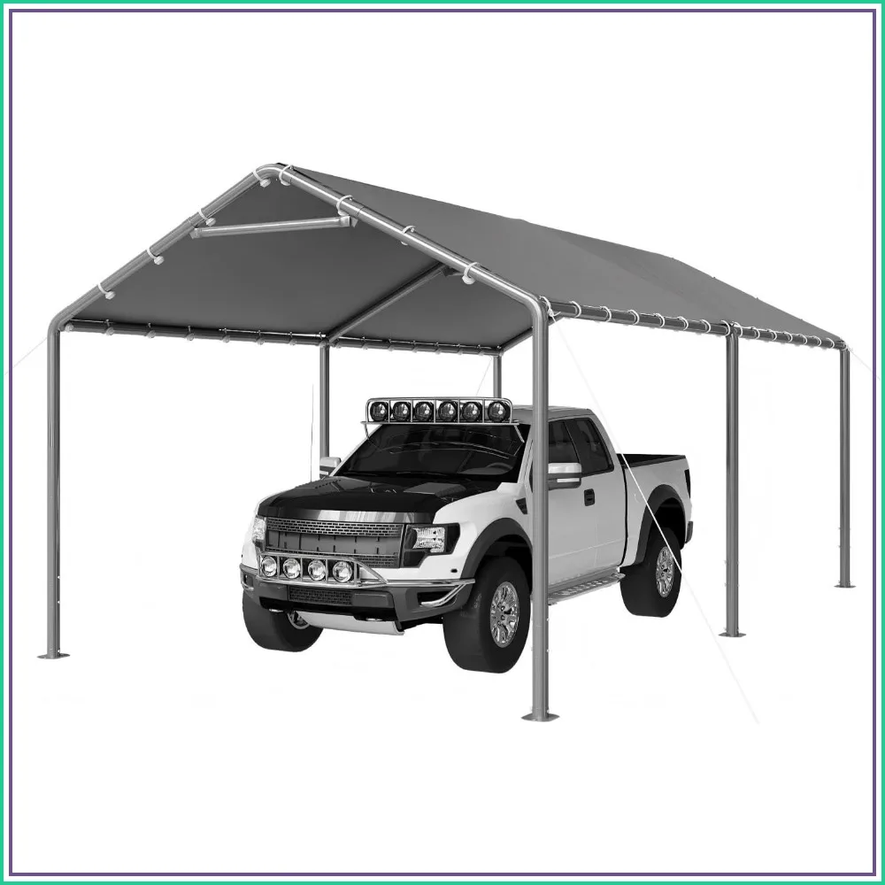 10x15 ft Carport Heavy Duty Car Canopy for Cars Boats Trucks Outdoor Shelter Portable Garage with Reinforced Frame Stakes Gray