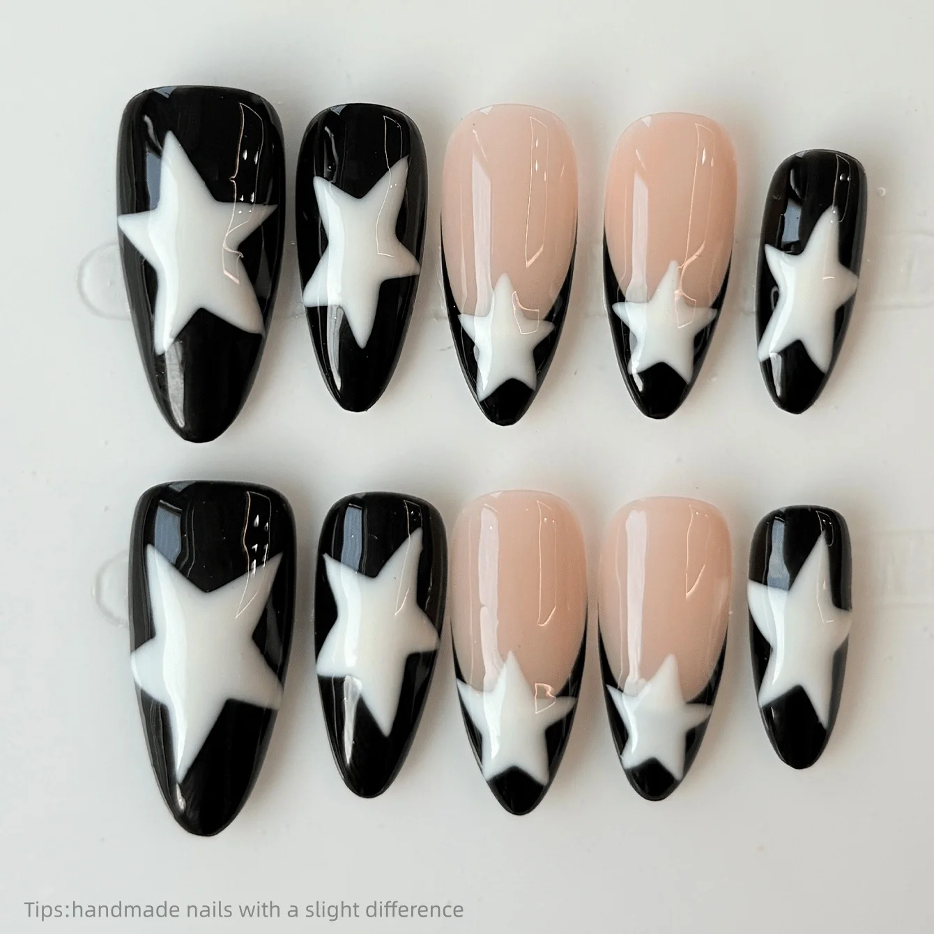 

10 длинных французских накладных ногтей ручной работы в стиле Y2K, с черными краями и звездами, в комплекте 1 гель-лак и 1 пилка для ногтей. Накладные ногти ручной работы, накладные ногти, весенние накладные ногти для девочек.