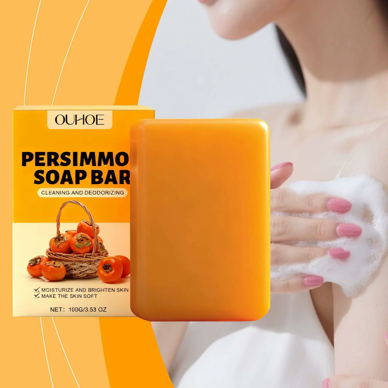 

OUHOE Persimmon Освежающее мыло для ванн нежно питает, увлажняет и увлажняет кожу. Это очищающая, ароматная и увлажняющая.