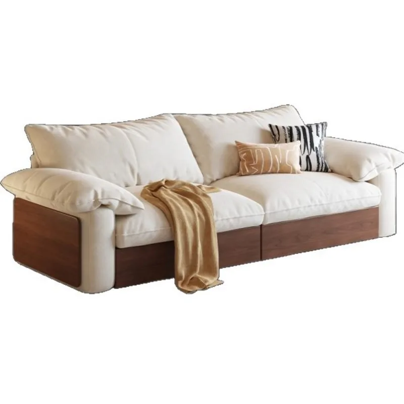 Telescopic folding solid wood sofa Japanese log multi-functional small apartment living room sofa bed push and pull storage