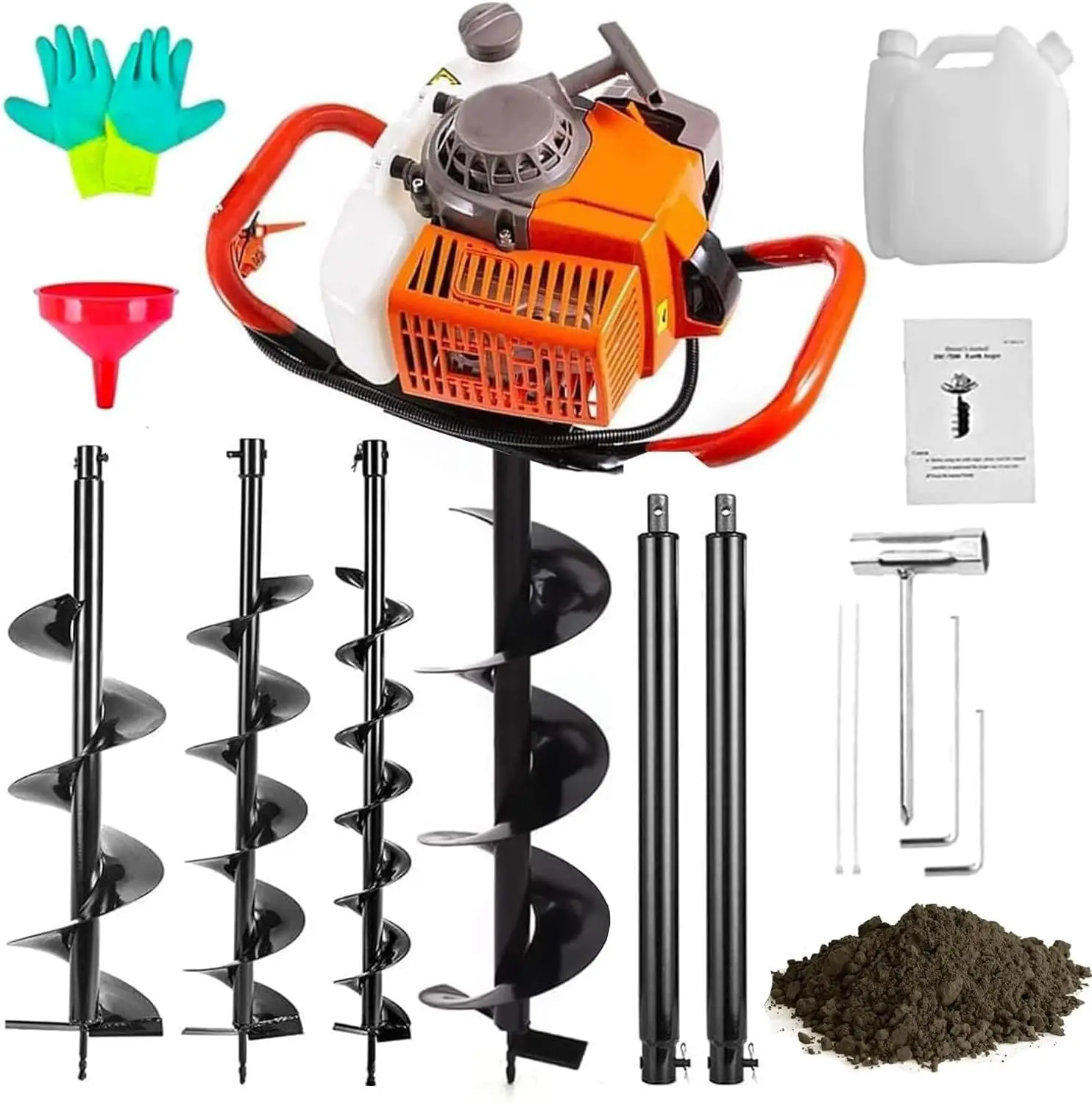 Gas Powered 72Cc Post Hole Digger For Fence And Planting With 3 Auger Drill Bits (3