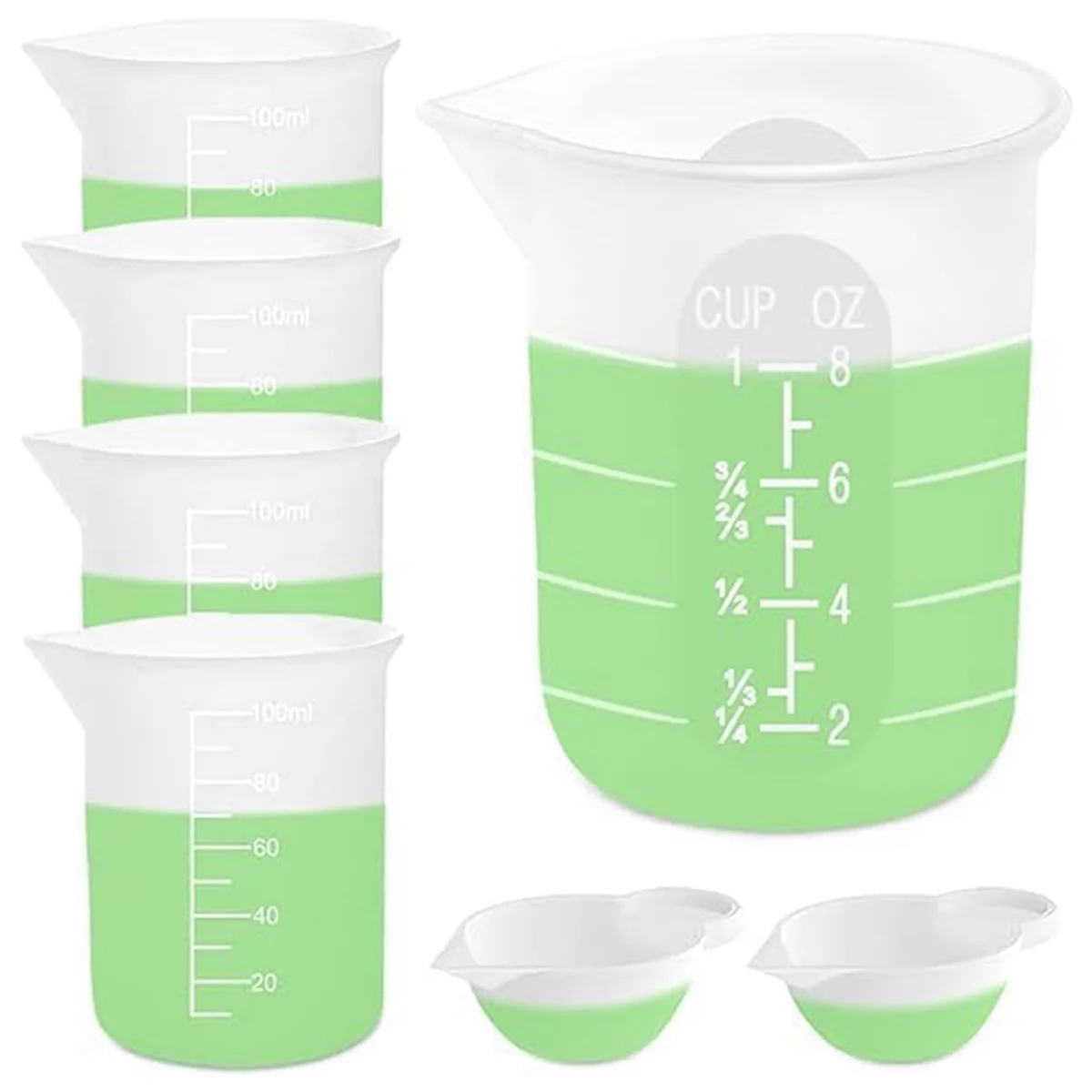 

7pcs Silicone Measuring Cups Kits,1pc 250ml Silicone Cups,4 Pcs 100ml Non-Stick Mixing Cups,2 Pcs 10ml Silicone Mold Cup