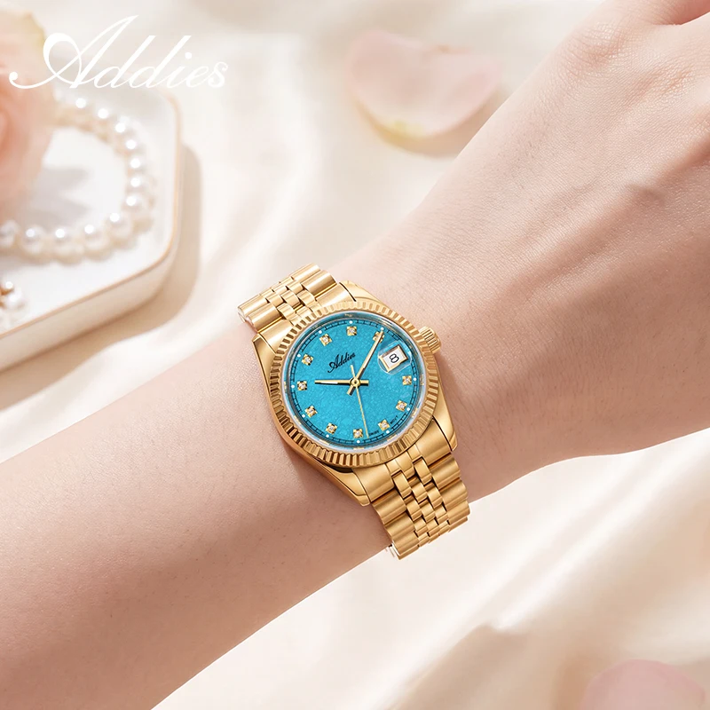 ADDIES Woman Watch Luxury Sapphire Crystal 316L Stainless Steel Quartz Movement Date 50M Waterproof Sport Business Wristwatch