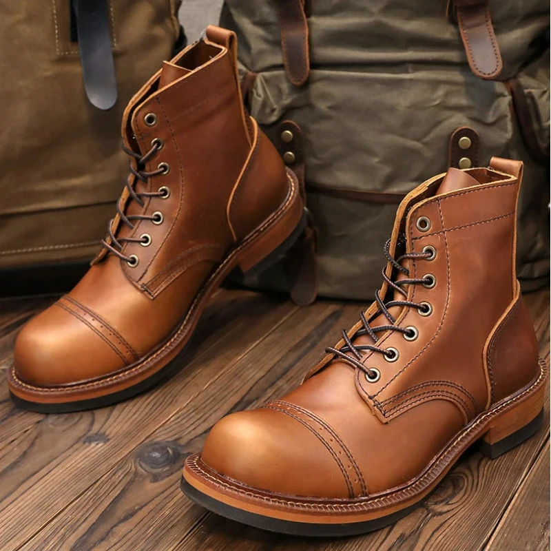 

YETTIES British Retro Work Boots for Men, Goodyear Welted High Top Leather Ankle Boots, Premium Genuine Leather Casual Shoes