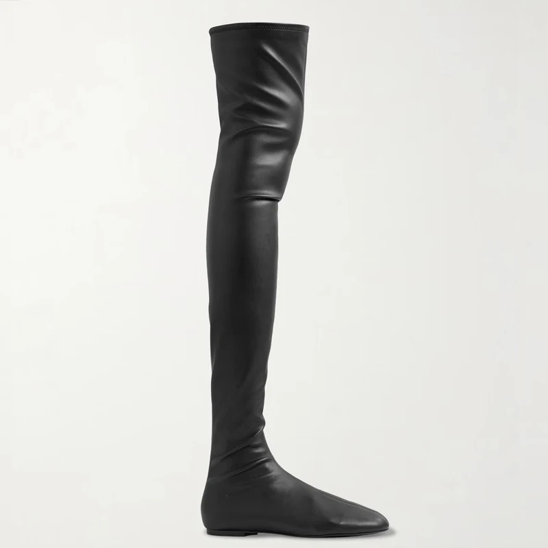 Herbst- und Wintermode Damen Flache Overknee-Stiefel Runde Spitze Elastische Stiefel Damen 34-46 Große Oberschenkelstiefel