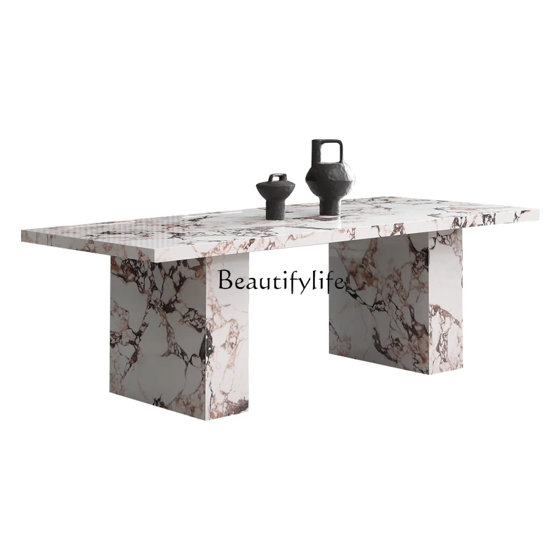 

Italian Thickened Stone Plate Dining Table Simple Rectangular Cream Style High-End Affordable Luxury Dining Table