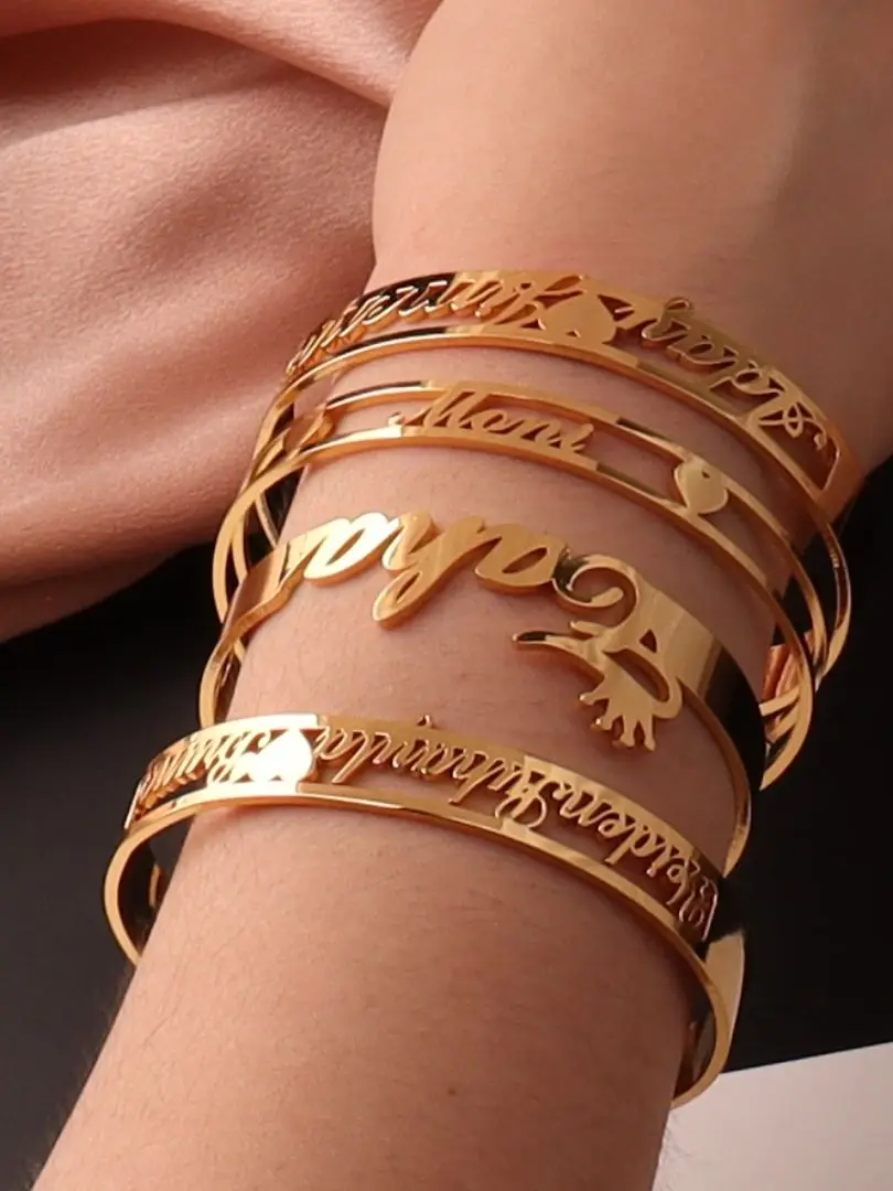 Personalisierter Namensarmreif für Frauen, offene Armbänder aus Edelstahl, Mädchenschmuck, personalisiertes Doppelname-Paar-Armband, Weihnachtsgeschenke – Detail 8