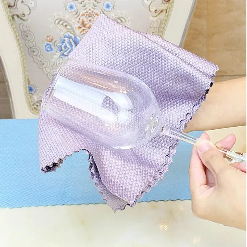 5pcs Glass Cleaning Cloth Microfiber Dish Washing Cleaning Cloth Efficient Reusable Wiping Absorbent Rag Kitchen Supplies