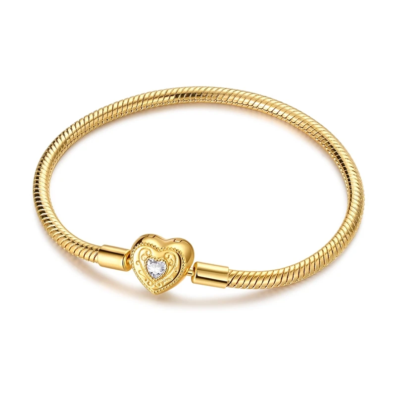 Original Armband aus 925er Sterlingsilber, Charm-Armband, 17–20 cm, goldenes Herz, Liebes-Schlüssel-Kleeblatt-Armband, Armreif, Damenschmuck, Geschenk