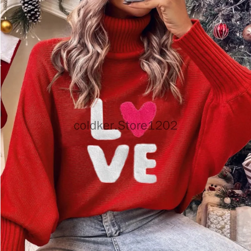 Winter New Korean New Year Trendy Christmas Sweater Knitted Women Turtleneck Sweater Loose Pullover Female Jumper Lazy Tops