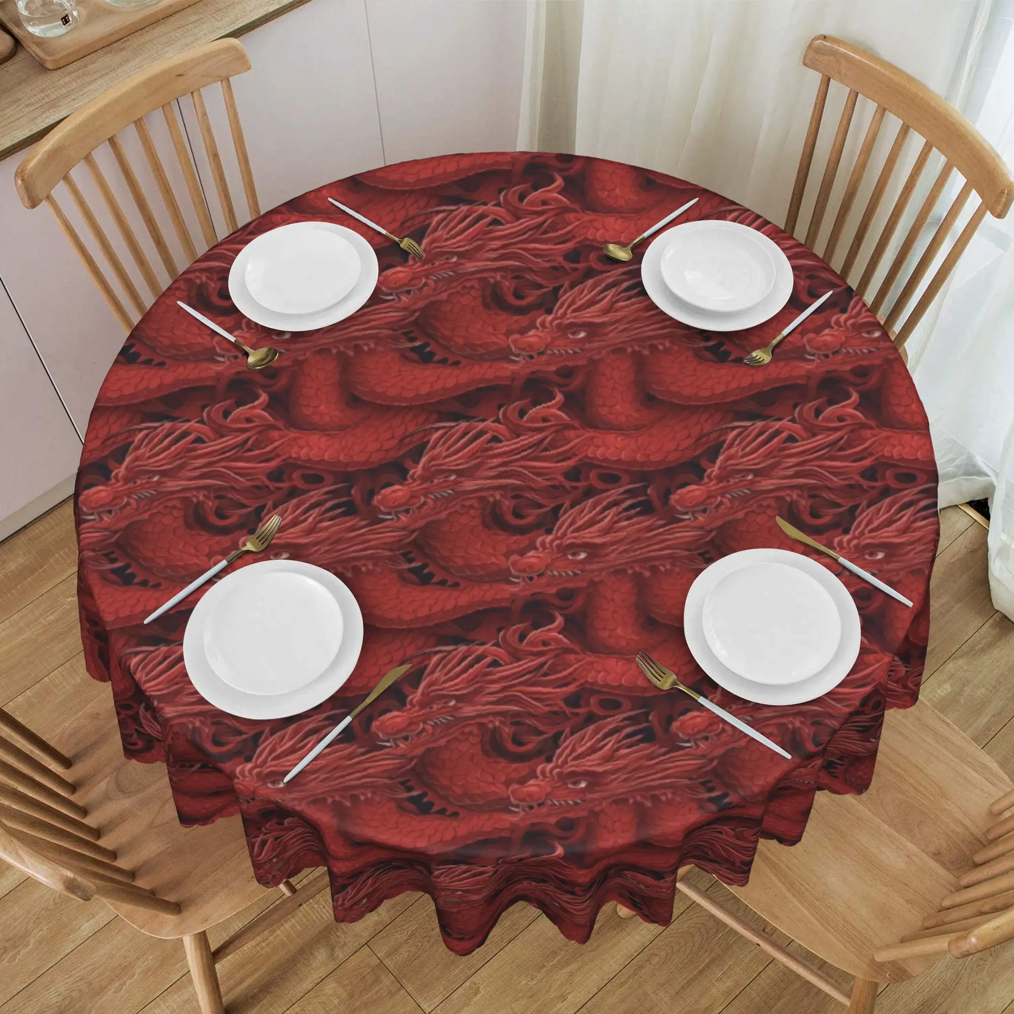 Nappe ronde Red Dragon Mayhem, imperméable et résistante à l'huile, 60 pouces
