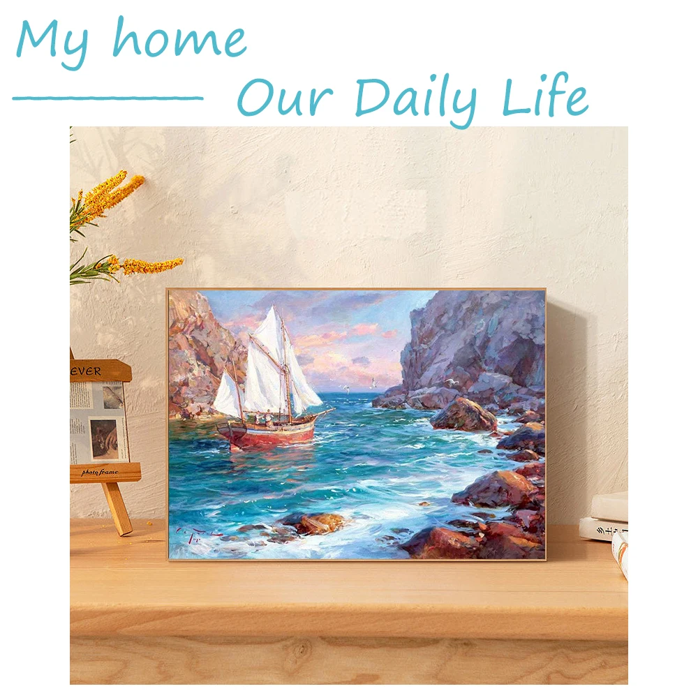 CHENISTORY Painting By Numbers On Canvas Painting Kits Seascape DIY Picture Of Coloring By Numbers Landscape For Home Decor Gift