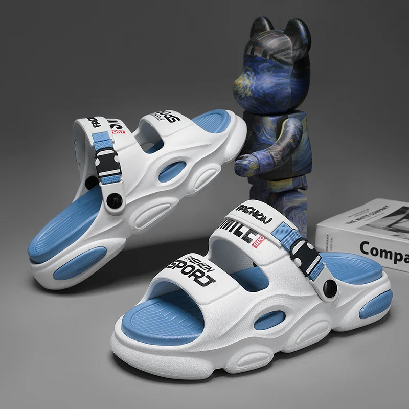 

Men's summer slippers - made of breathable EVA material, equipped with adjustable buckle strap and non slip sole, suitable for b