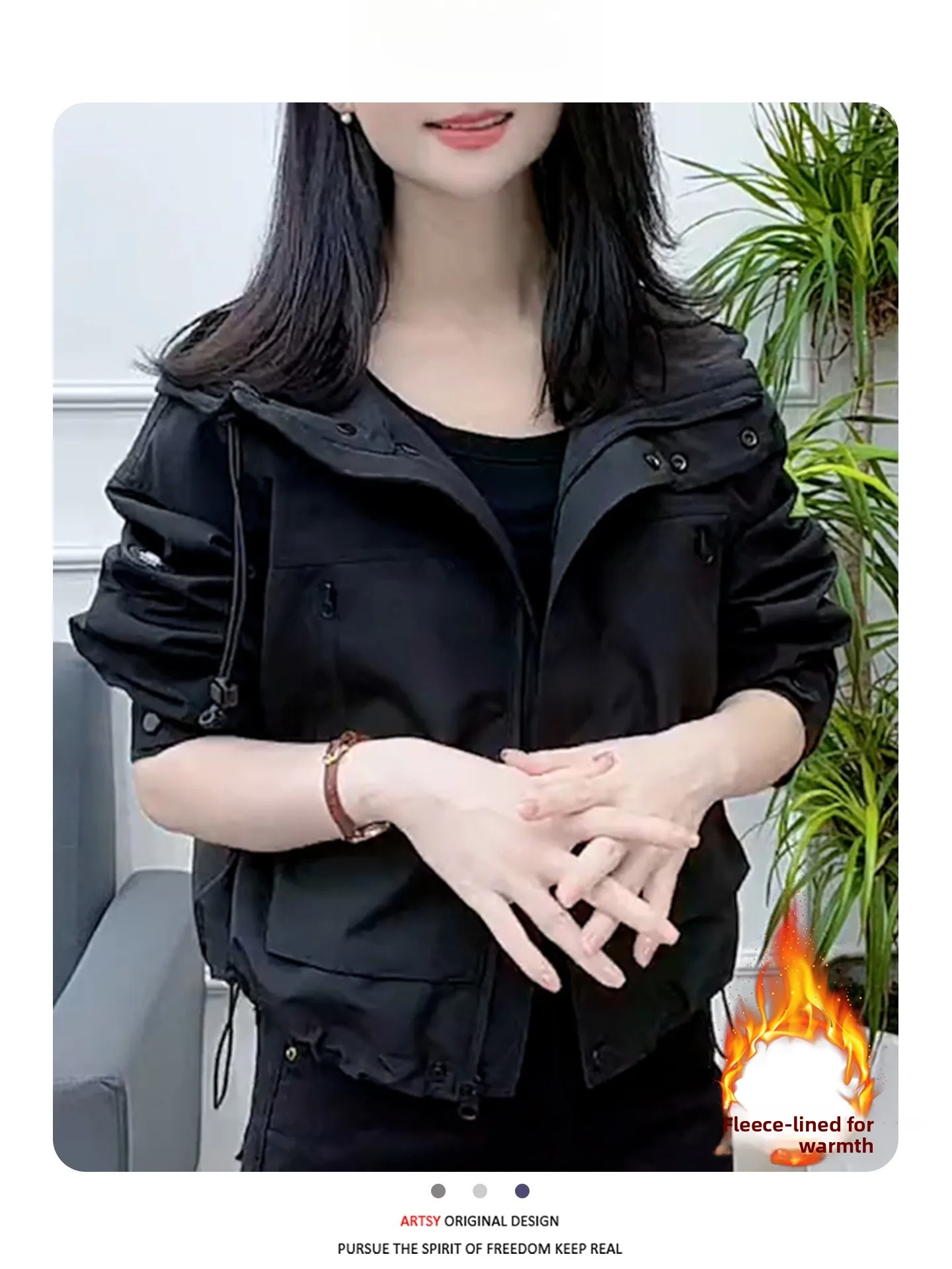 

Модное утепленное короткое пальто для женщин, новинка зимы, на флисовой подкладке, свободного кроя, теплый топ, элегантный простой стиль, длинный рукав