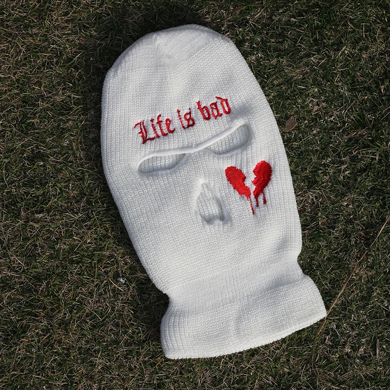 NOT NICE 3 Holes AK 47 Red Heart Winter Warm Unisex Balaclava Mask Hat Full Face Mask Black Knitted Ski Snowboard Hat Cap Beanie