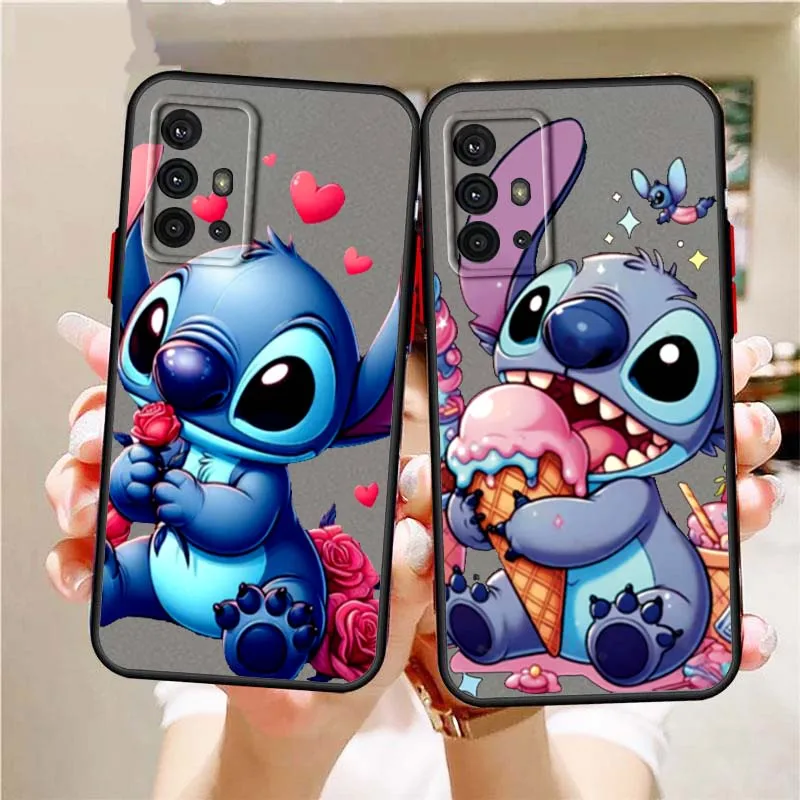 

Disney Stitch Cute Phone Case For Samsung A73 A72 A71 A55 A54 A53 A52 A51 A35 A25 A15 A14 5G Frosted Translucent