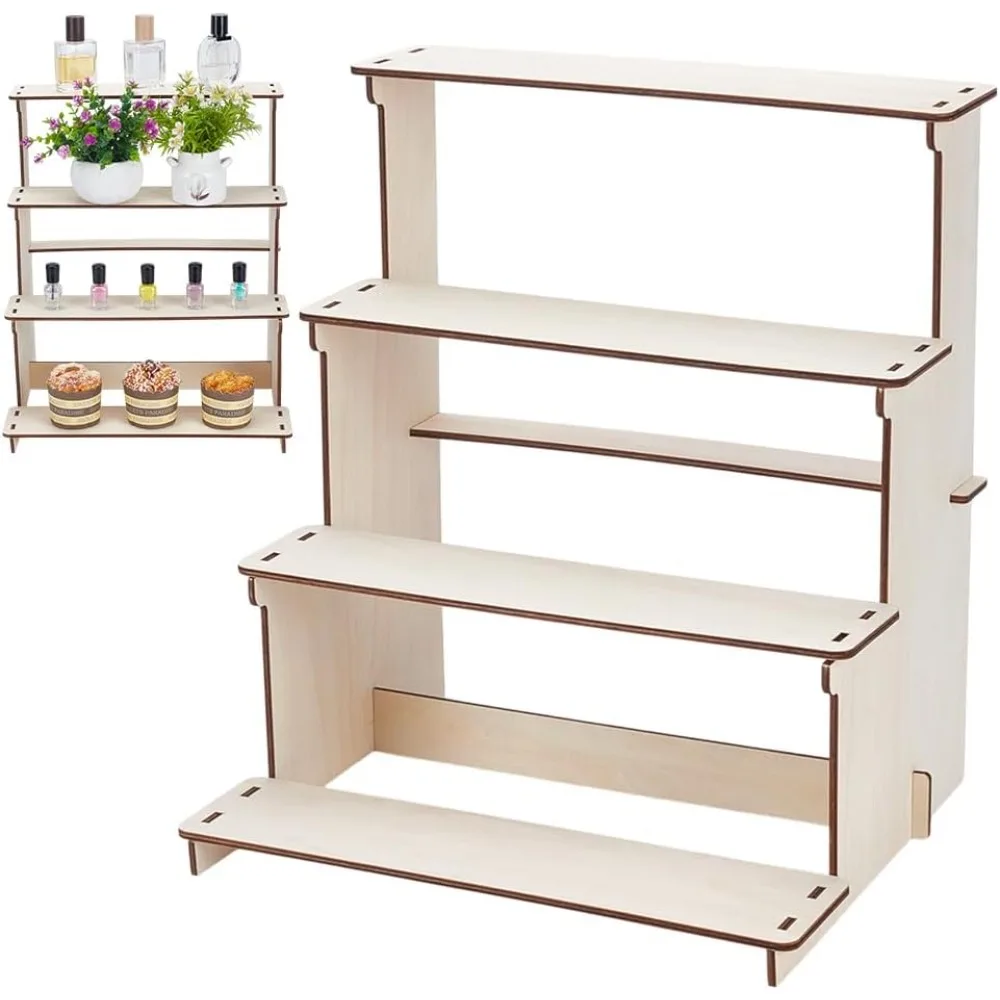 

4-уровневая белая прямая деревянная розничная настольная витрина с полками 4-ступенчатая прямая витрина для столешниц для поделок