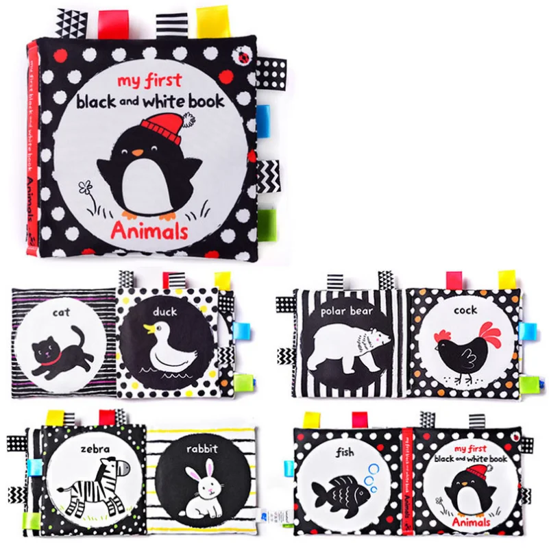 Infant Early Education Cloth Book Visually Stimulates The Ringing Paper To Tear Not Rotten Baby Can Bite Black and White Label