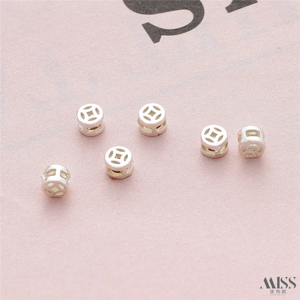 Hollow Copper Coin Bead para DIY Pulseira, Old Spray Sand Gold, Colar solto Bead, Acessórios de jóias
