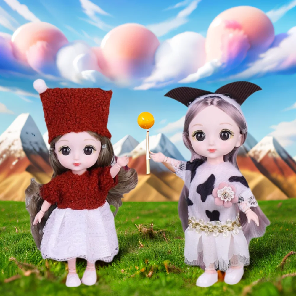 

1/12 BJD Cute BJD Doll with Clothes with Clothes 13 Movable Joints Mini Girl Doll with Clothes Blue Eyes Cute Face