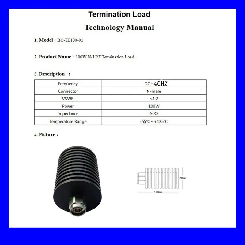 Free shipping  100W N Male Plug Connector RF Coaxial Termination Dummy Load 3GHz 50ohm Nickel Plated RF Accessories