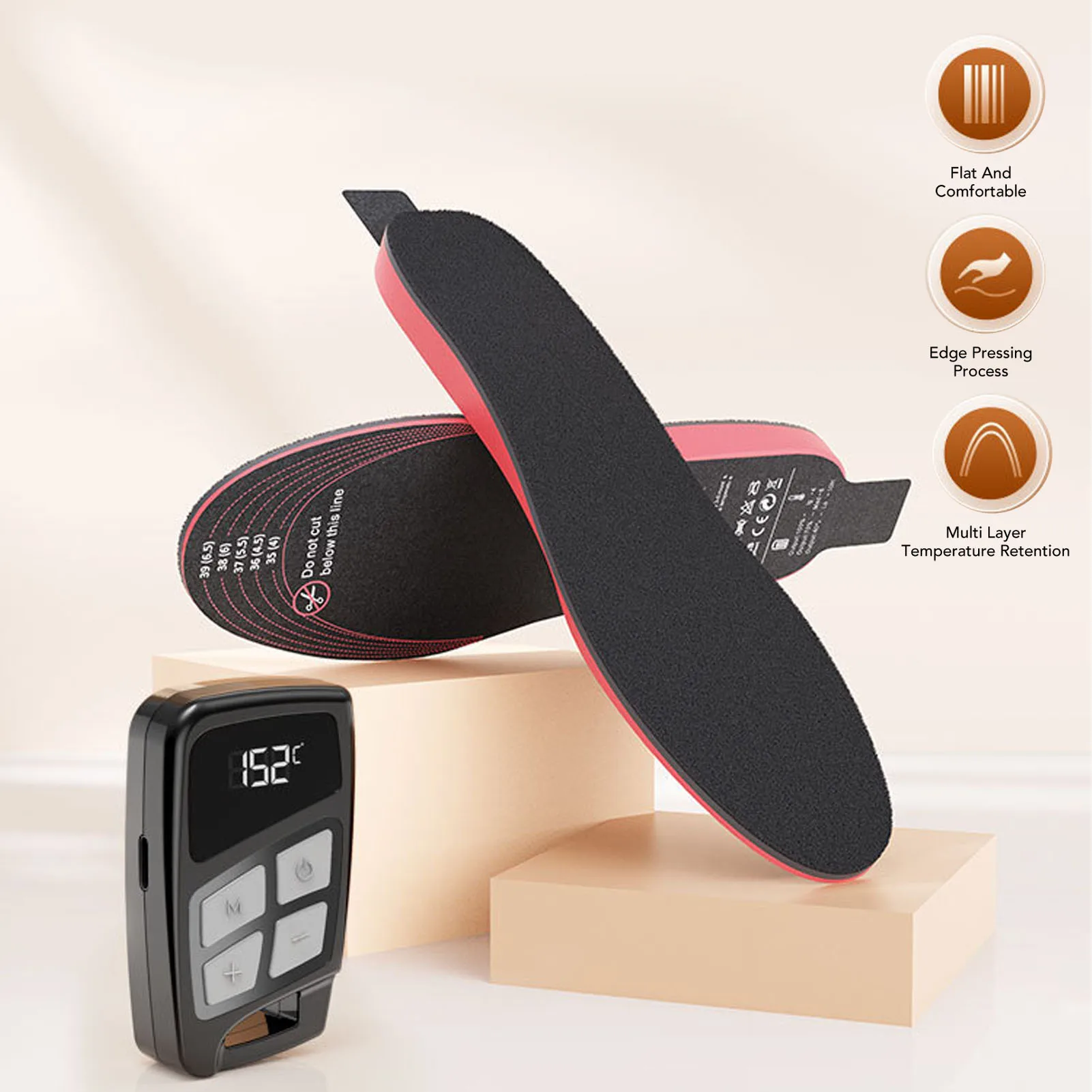 Heating Shoe Insoles Multifunctional USB Digital Display Cuttable Rechargeable Winter Heated Shoe Insoles Heating Shoe Insoles