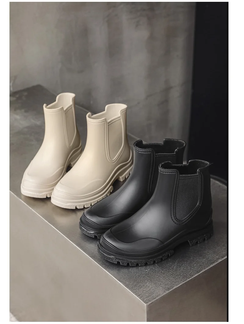 PVC Solid Color Short-tube Rain Boots Women\'s Non-slip Water Shoes Fashion Martin Boots Waterproof Overshoes Rain Boots