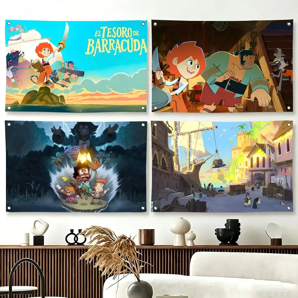 Adventure Cartoon T-The Treasure of Barracuda Flags  For Living Room Home Dorm Decor Wall Outdoor Camping Party Banner Gifts