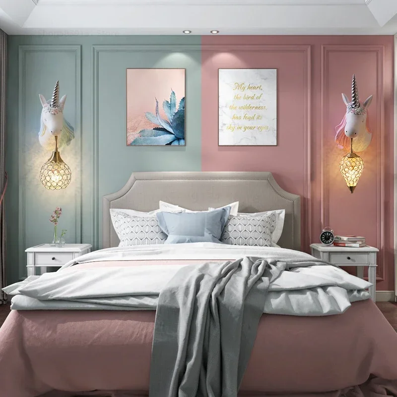 Nordic Modern Unicorn Wall Lamps Simple Individual Lovely Kids Room Wall Lights Cartoon Sconce Wall Light Fixtures