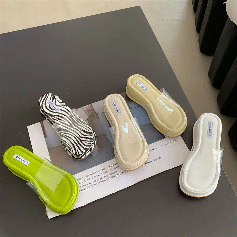 2024 Summer Platform Women Slippers Fashion Elegant Transparent Slides Shoes Ladies Casual Weges Heel Beach Sandalias