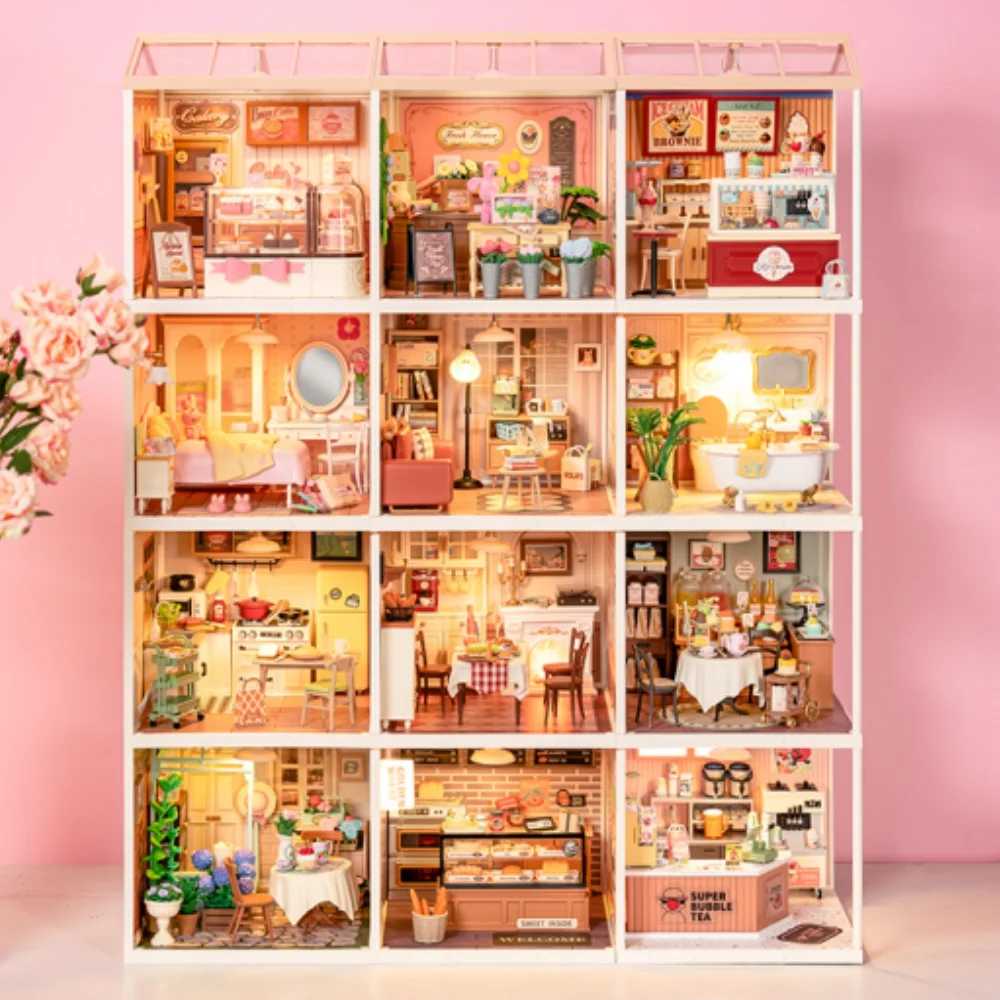 Robotime Rolife Lovely Pink Bedroom DIY Miniature House with Accessories  with LED to Build Decent Birthday Gift DW016