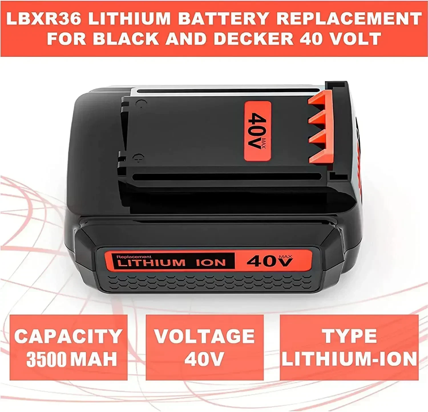 36V/40V 6Ah Replacement Battery for Black & Decker 36V~40V LBX2040 LBX36 LBXR36 LBXR2036 LST540 LCS1240 Cordless Tool Battery