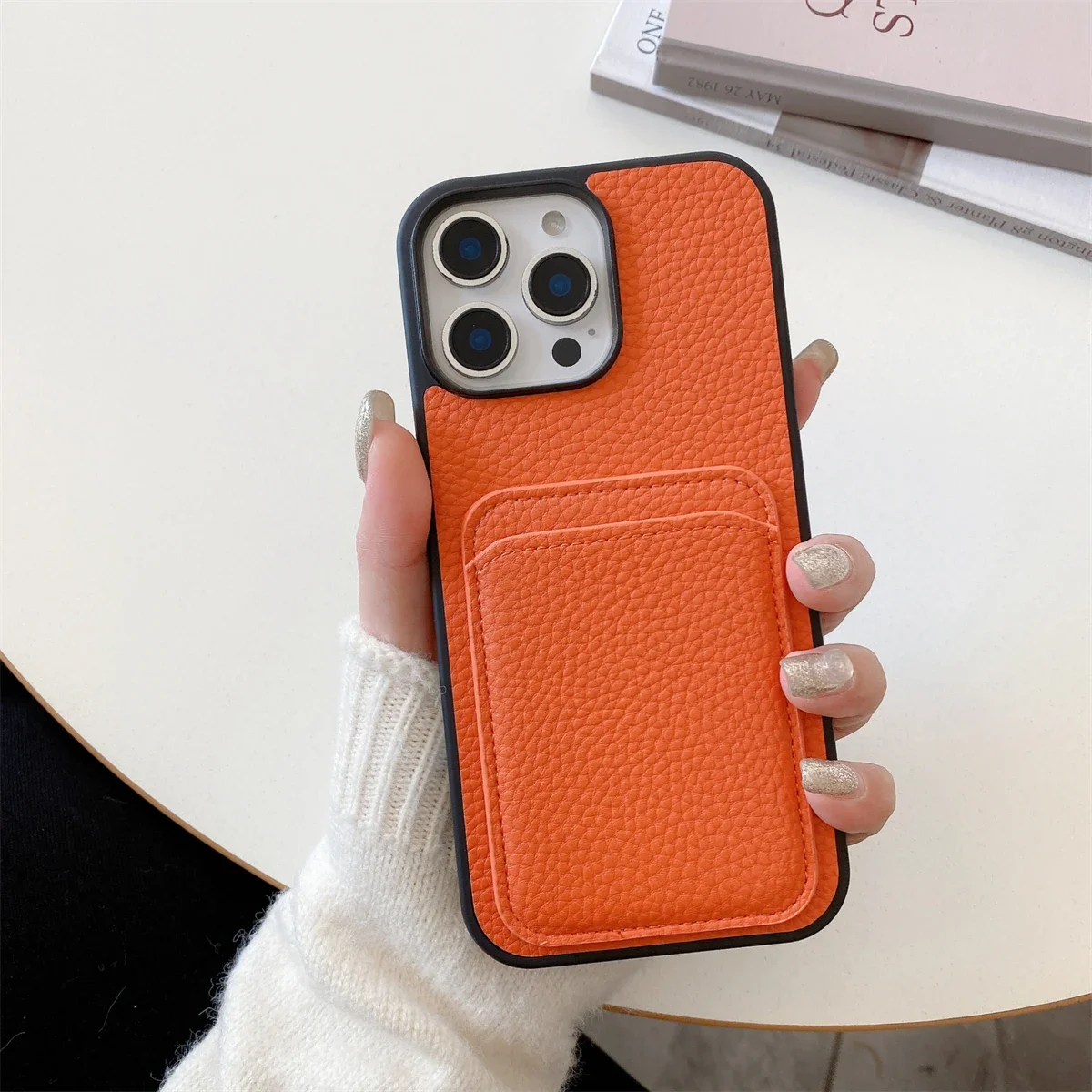 Цветной кожаный чехол для телефона с карманом и слотом из искусственной кожи для iPhone 17, 16, 15, 14, 13, 12, 11 Pro Max Plus, задняя крышка